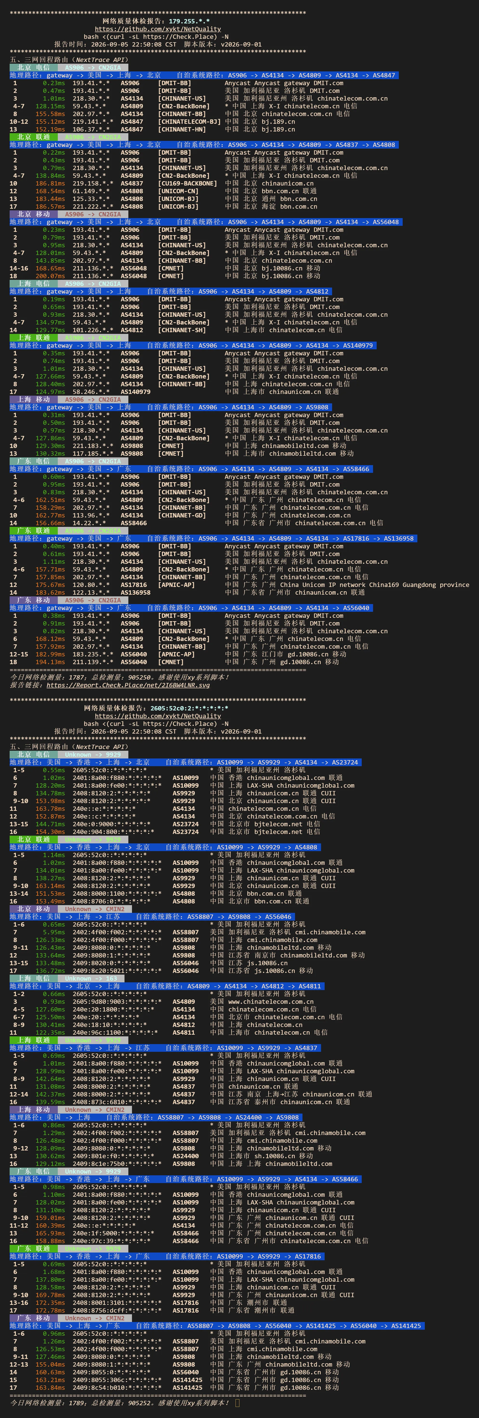 NodeQuality 回程路由